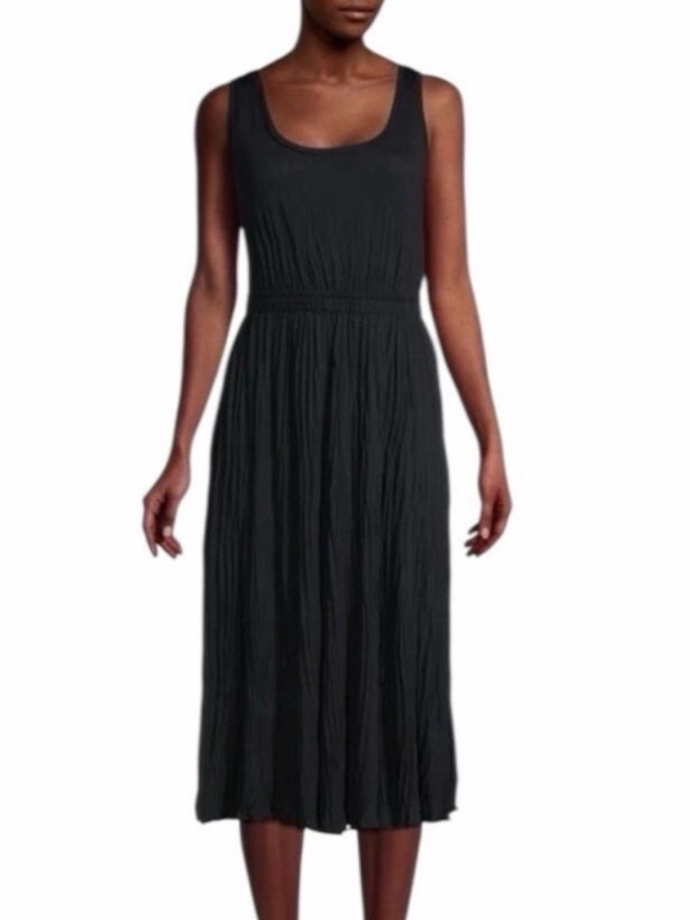 Vince pleated Black Sleeveless Midi Dress - Classic Tank Style. Elastic waist